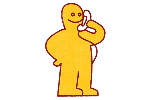 Illustration av en figur som pratar i telefon.