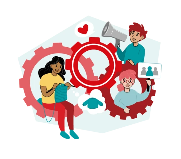 Illustration föreställande människor och kugghjul