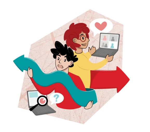 Illustration föreställande människor som håller i pilar som pekar åt olika håll.