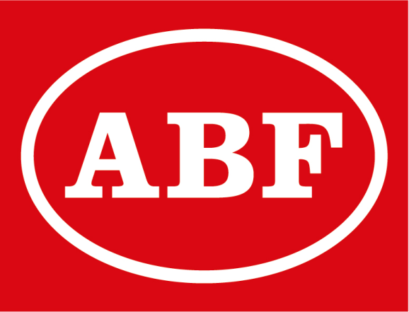 ABFs sekundära logotyp röd bakgrund med vit ellips med ABF i