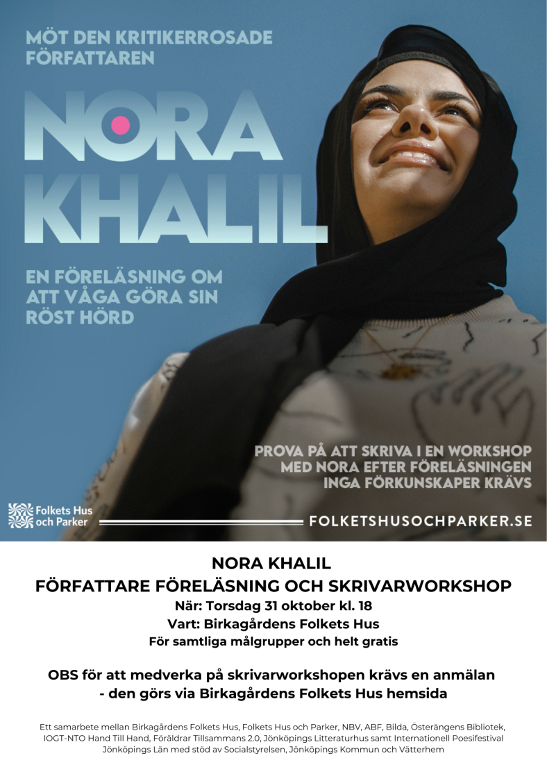 Affisch med författaren Nora Khalil