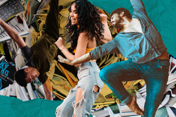 Collage av tre personer som alla dansar