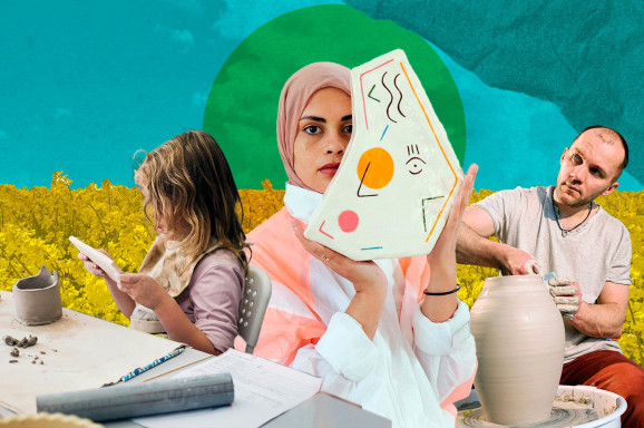 Collage av personer med kreativa aktiviteter