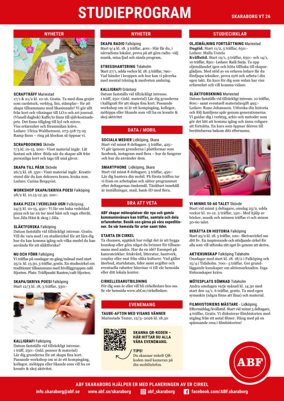 ABF studieprogram våren 2026 sid 1