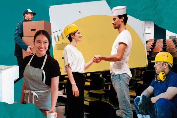 Kollage med människor inom olika yrken