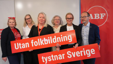 I bilden finns sex personer: Anne Carlén, Sofia Magnusson, Anna-Karin Ingman, Susanne Kielba, Åsa Johansson och Tomas Eneroth tycker alla att folkbildning är viktigt.