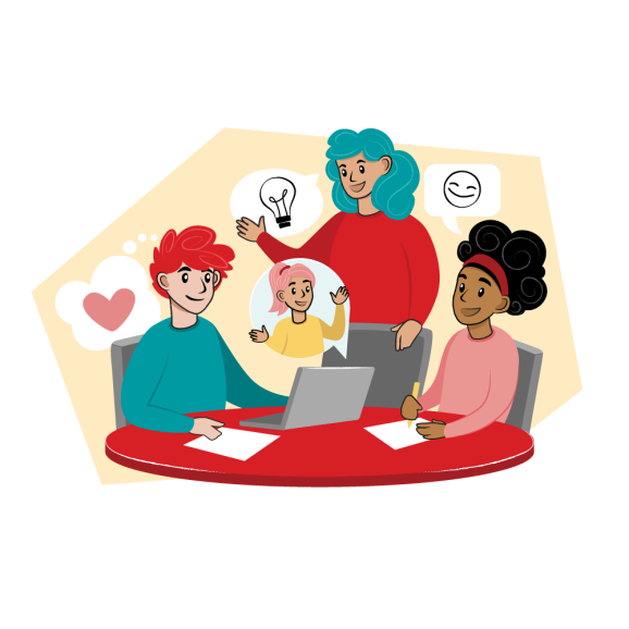 Illustration som föreställer en grupp människor kring ett runt bord